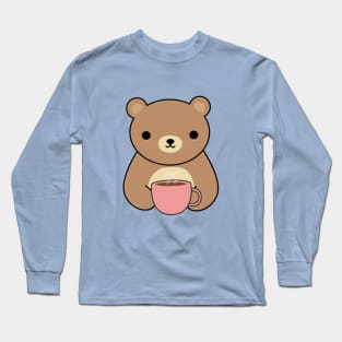 Cute Brown Bear Drinking Coffee T-Shirt Long Sleeve T-Shirt